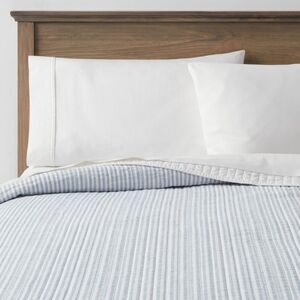 Threshold - King Reversible Cotton Stripe Quilt Light Blue - T Blue